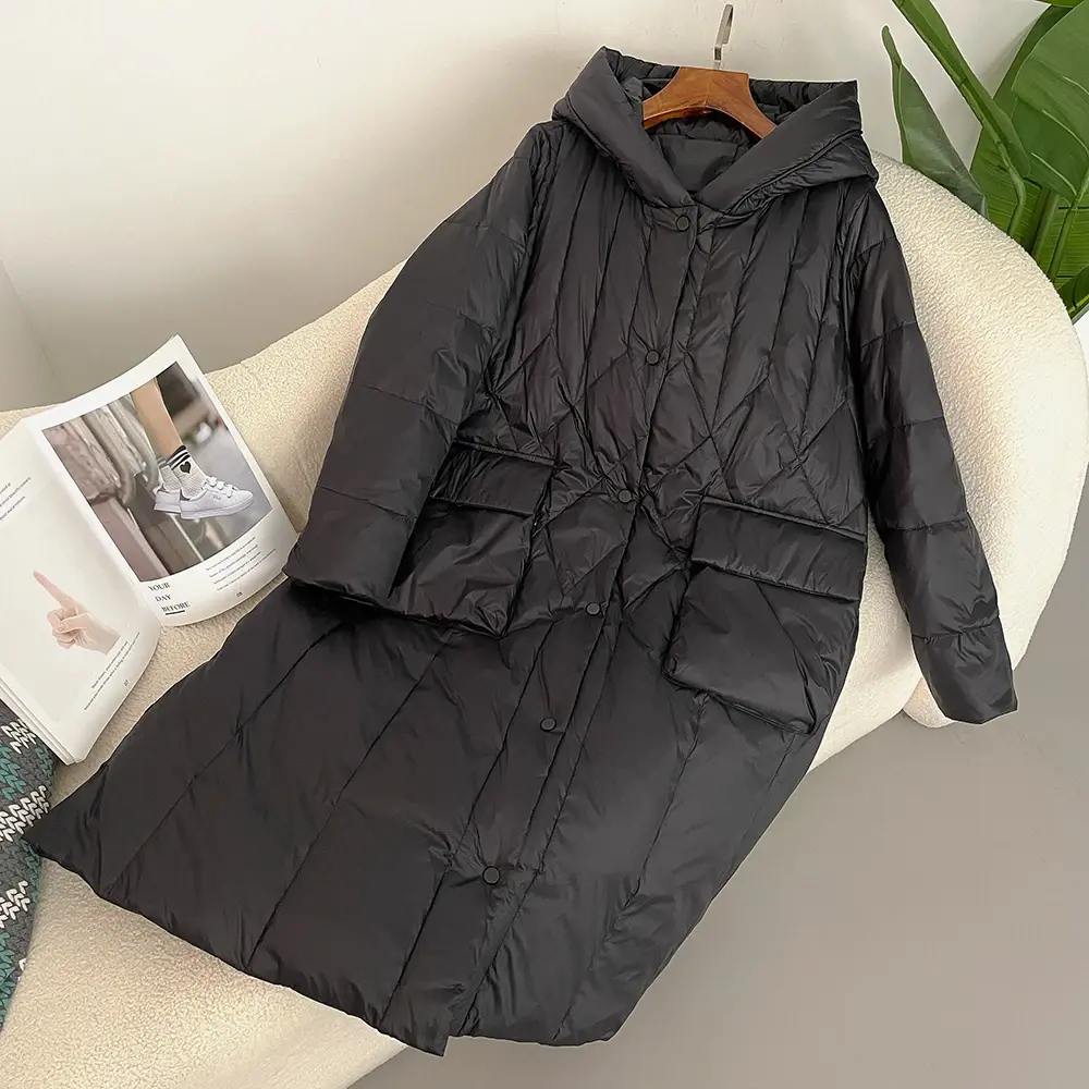 Down Jacket Women 2024 Autumn Winter Korean Style Casual Thickened Warm Hooded Long Puffer Jacket White Duck Down Filling