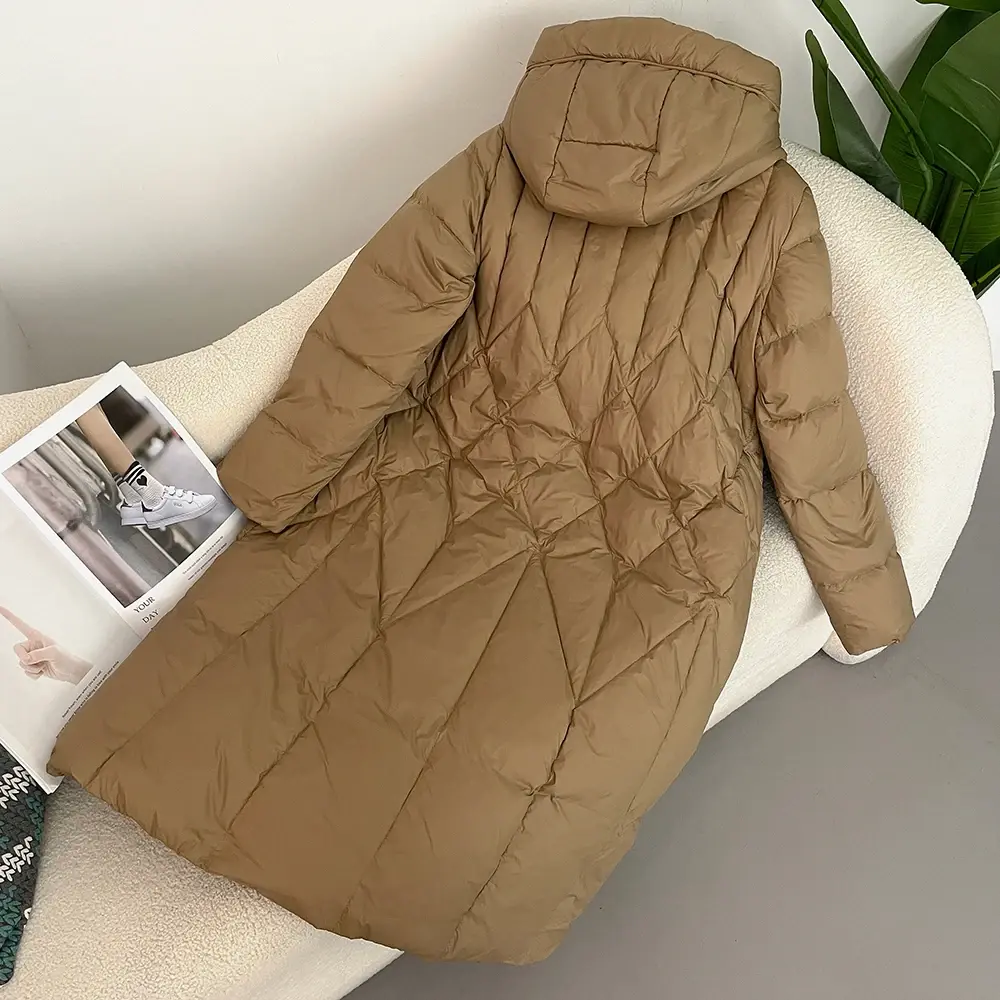 Down Jacket Women 2024 Autumn Winter Korean Style Casual Thickened Warm Hooded Long Puffer Jacket White Duck Down Filling