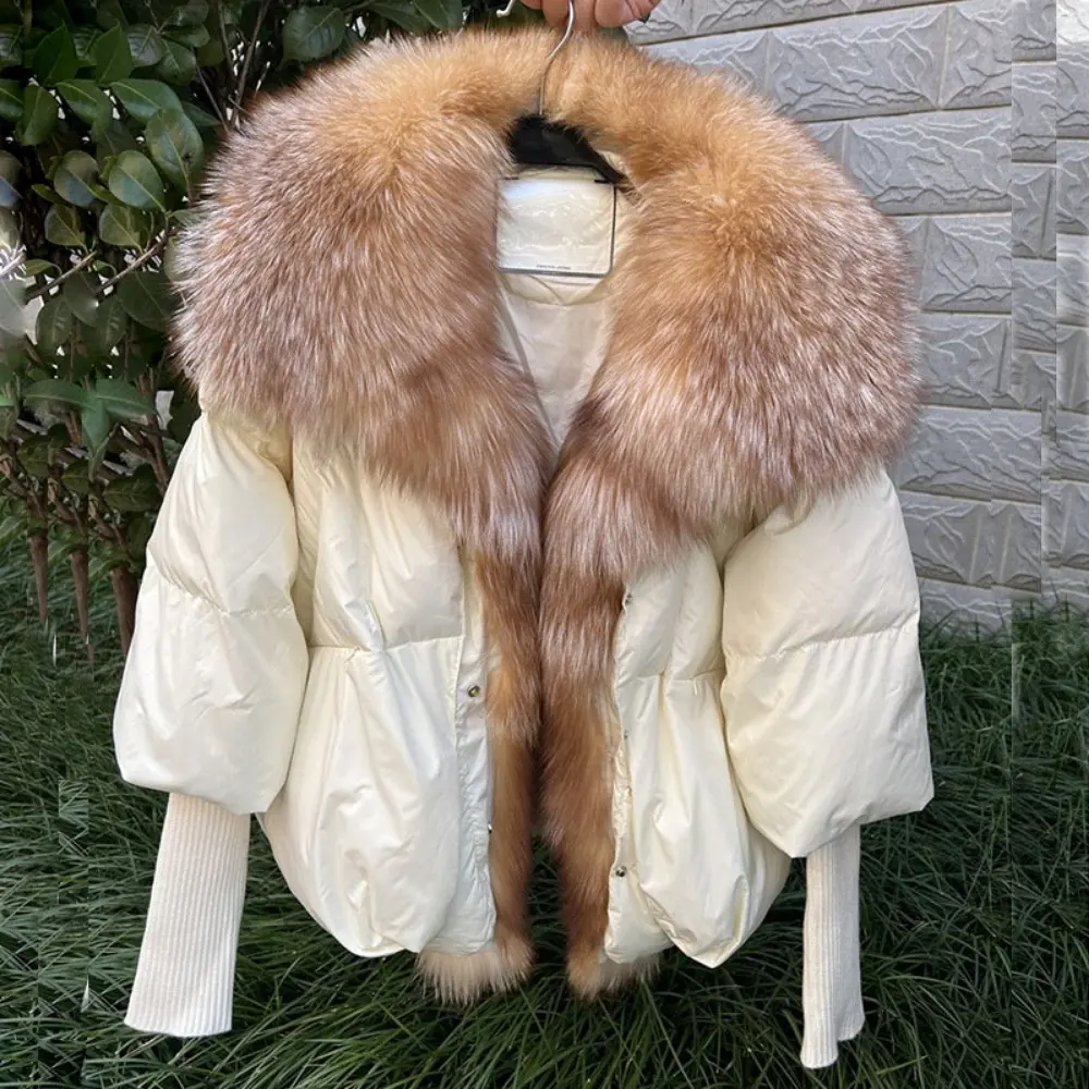 2023 Fashion New Autumn Winter Real Fox Fur Collar Thick Women Warm Coat Duck Down Jacket Luxury Outerwear New Female Coat