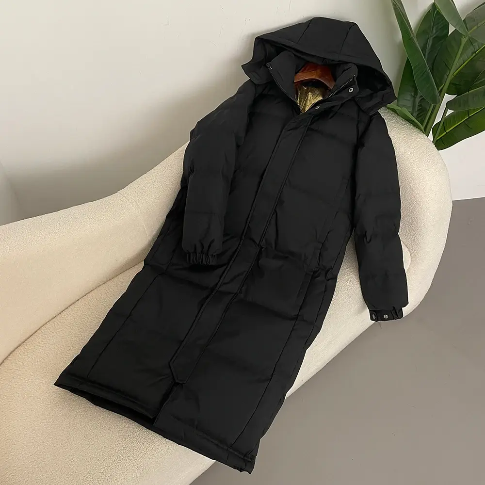 Down Jacket Women Autumn Winter Classic Long Over Knee 90% White Duck Down Black Gold Down Jacket Thickened Warm Casual Coat
