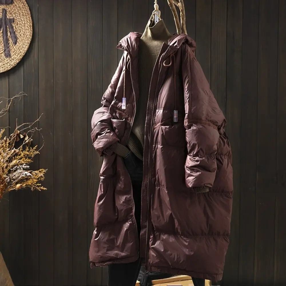 White Duck Down Warm Jacket Winter Coat Women 2024 Autumn Winter Classic Thick Extra-long Large Hooded Women's Down Jacket