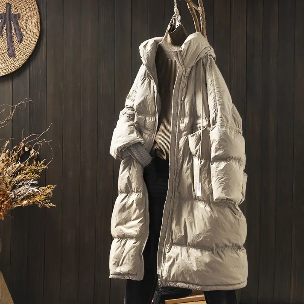 White Duck Down Warm Jacket Winter Coat Women 2024 Autumn Winter Classic Thick Extra-long Large Hooded Women's Down Jacket