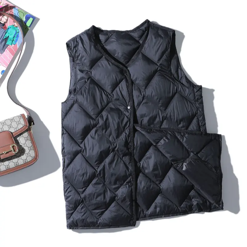 2023 Autumn Winter Sleeveless Down Waistcoat Coat Women Warm Ultra Light White Duck Down Vest Parkas Female Short Tank Jacket