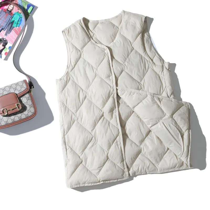 2023 Autumn Winter Sleeveless Down Waistcoat Coat Women Warm Ultra Light White Duck Down Vest Parkas Female Short Tank Jacket