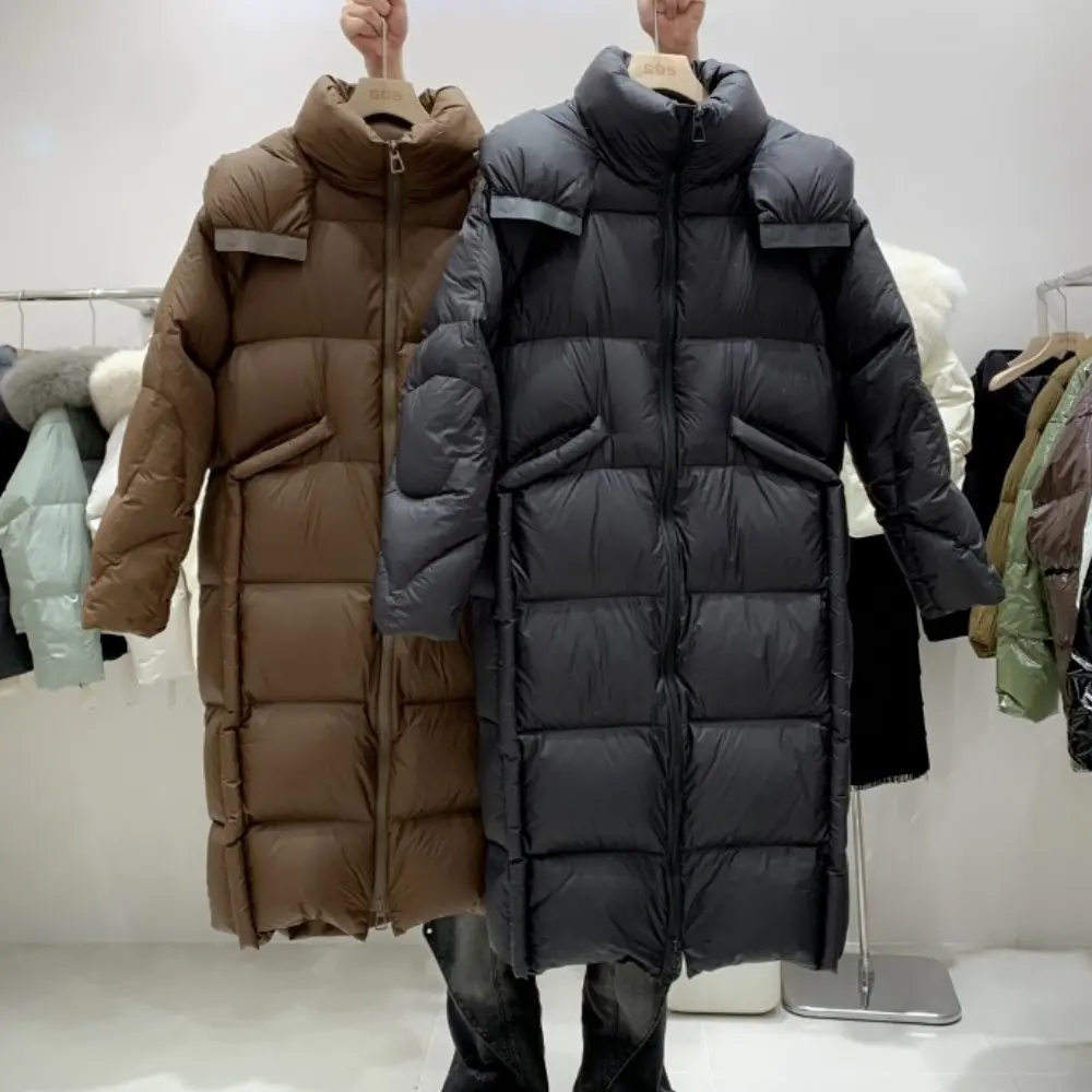 Down Jacket Women Luxury Long Puffer Jacket Hooded New White Duck Down Coat Ladies Winter Fluffy Feather Parkas Female Overcoat