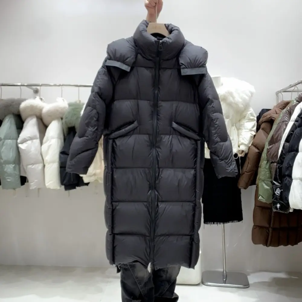 Down Jacket Women Luxury Long Puffer Jacket Hooded New White Duck Down Coat Ladies Winter Fluffy Feather Parkas Female Overcoat