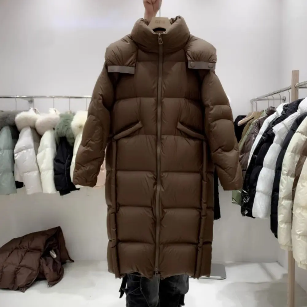 Down Jacket Women Luxury Long Puffer Jacket Hooded New White Duck Down Coat Ladies Winter Fluffy Feather Parkas Female Overcoat