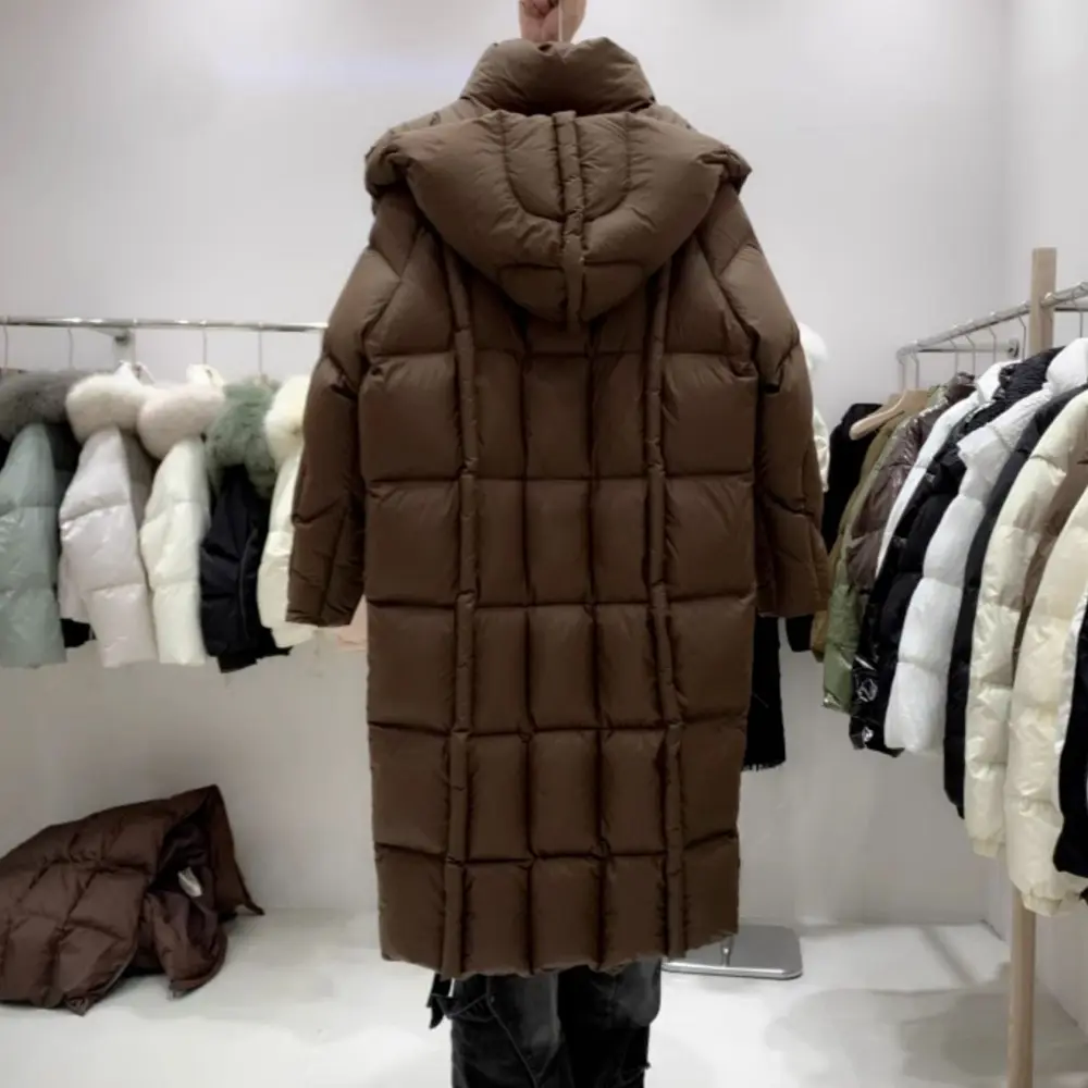 Down Jacket Women Luxury Long Puffer Jacket Hooded New White Duck Down Coat Ladies Winter Fluffy Feather Parkas Female Overcoat