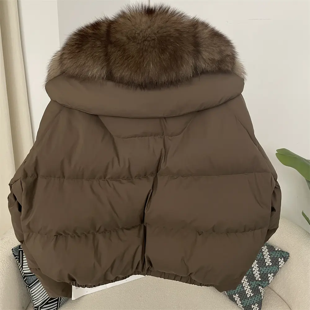 Detachable Collar Big Natural Real Fox Fur Jacket Women Short Puffer Jacket Thick White Duck Down Coat Female New Autumn Winter