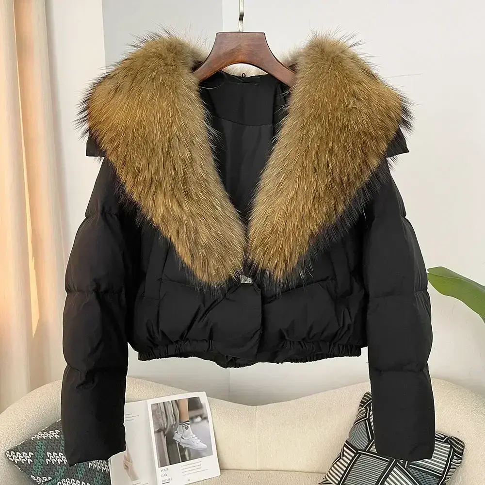 Detachable Collar Big Natural Real Fox Fur Jacket Women Thick White Duck Down Coat Female Short Puffer Jacket New Autumn Winter