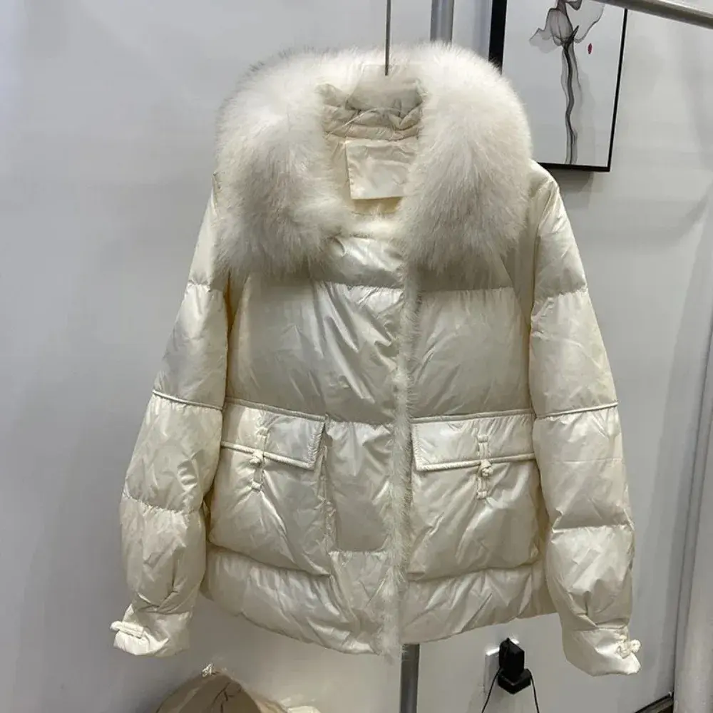 Real Mink Fur Coat Women 2024 Fashion Autumn Winter Natural White Duck Feather Down Jacket Luxury Outerwear Loose Streetwear