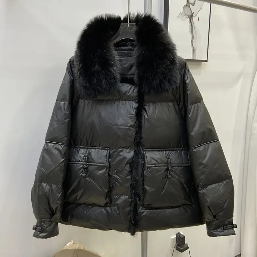 Real Mink Fur Coat Women 2024 Fashion Autumn Winter Natural White Duck Feather Down Jacket Luxury Outerwear Loose Streetwear