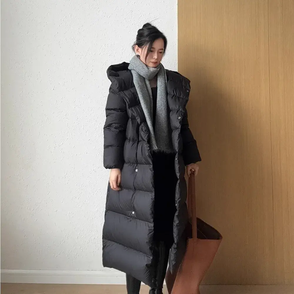 Down Jacket Women Puffer Jacket Long Hooded Parka Lightweight Warm White Duck Down Coat Female Outwear Junction of Autumn Winter