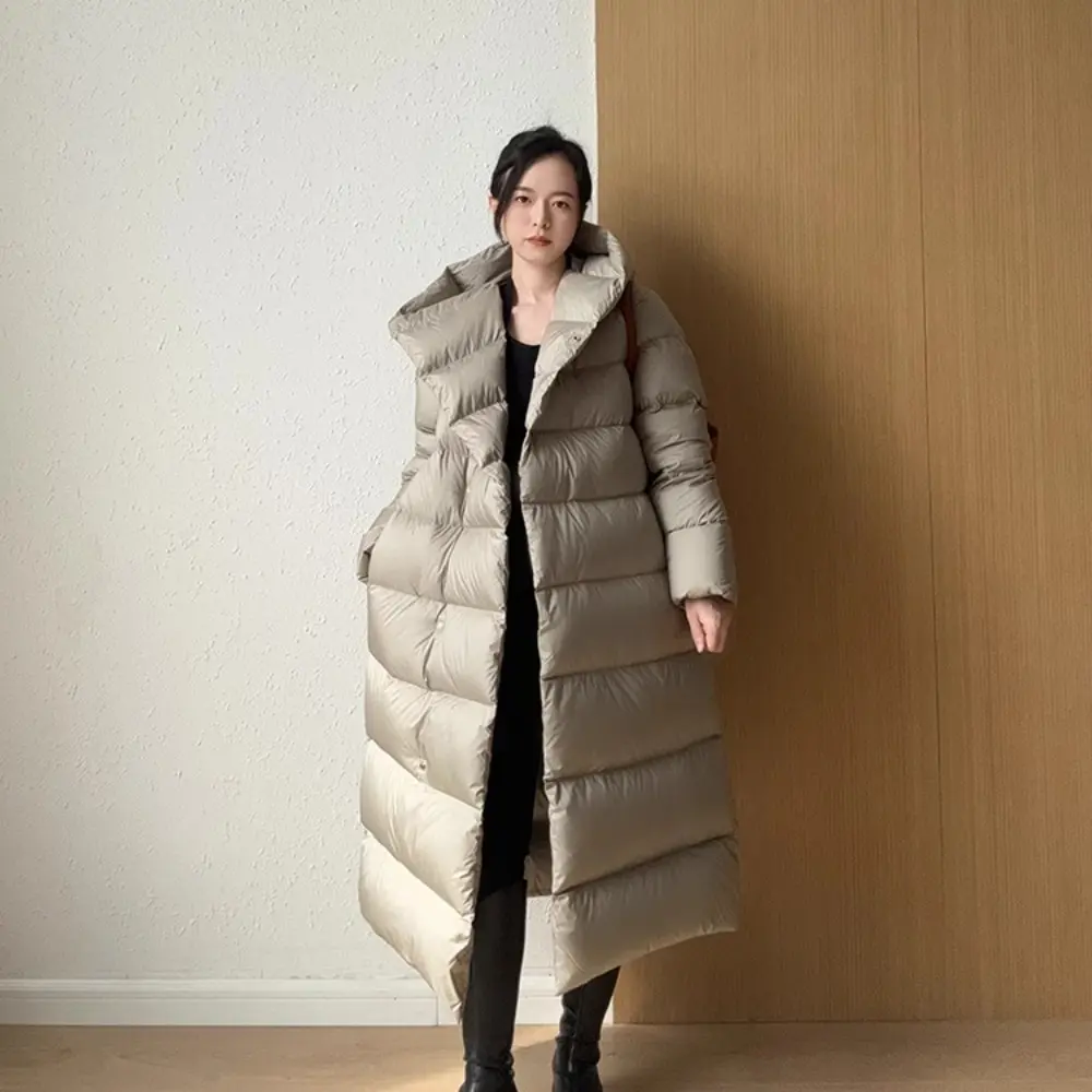 Down Jacket Women Puffer Jacket Long Hooded Parka Lightweight Warm White Duck Down Coat Female Outwear Junction of Autumn Winter