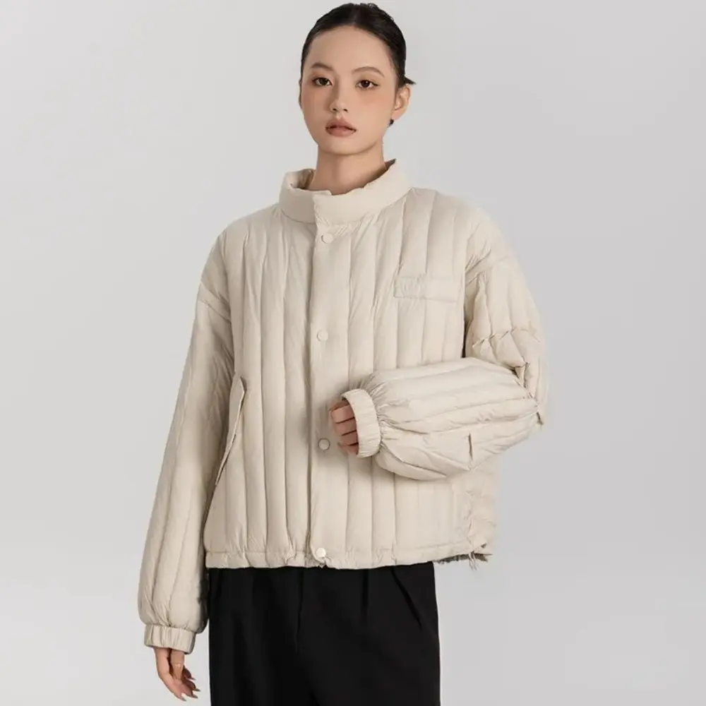 Down Coat Woman 2025 New Autumn Lightweight Loose Puffer Jacket Spring Stand Up Collar Warm Casual White Duck Down Short Jacket