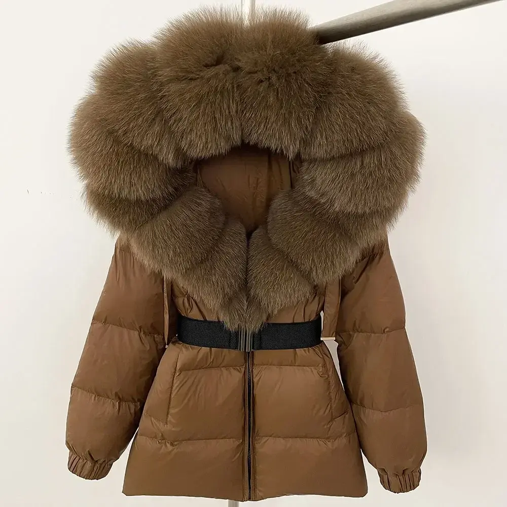Real Fox Fur Coat Waterproof Parka 2024 Fashion Winter Down Puffer Jacket Women Hooded Thick Warm White Duck Down Coat Female