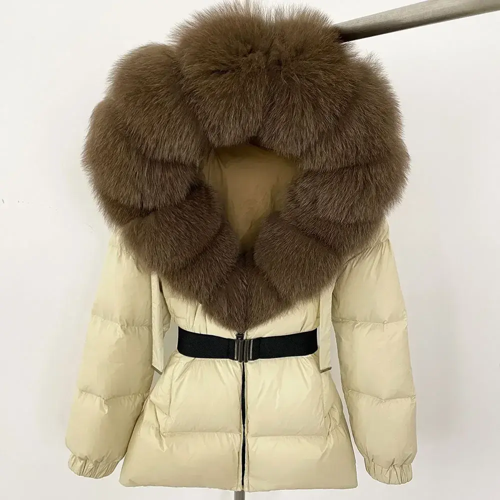 Real Fox Fur Coat Waterproof Parka 2024 Fashion Winter Down Puffer Jacket Women Hooded Thick Warm White Duck Down Coat Female