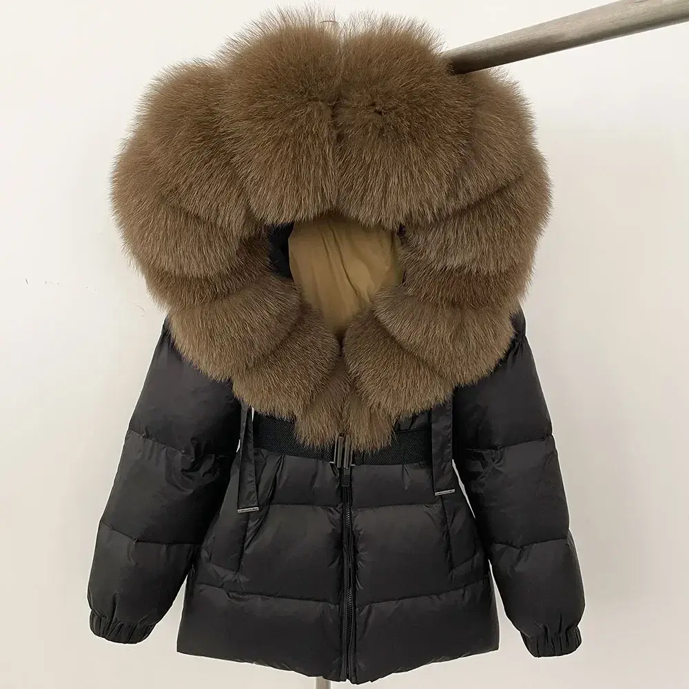 Real Fox Fur Coat Waterproof Parka 2024 Fashion Winter Down Puffer Jacket Women Hooded Thick Warm White Duck Down Coat Female