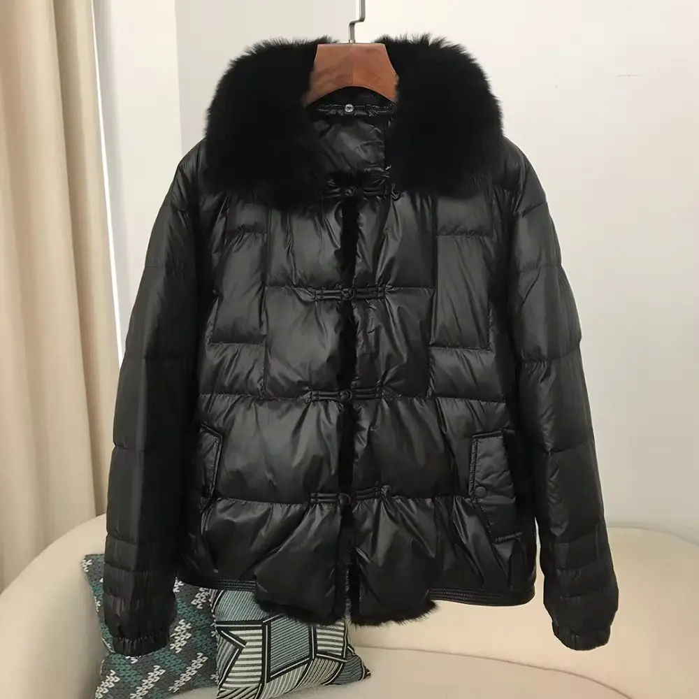 2024 Real Fox Mink Fur Collar Winter Women White Duck Down Jacket Ladies Vintage Short Warm Puffer Coat Female Parka Outerwear
