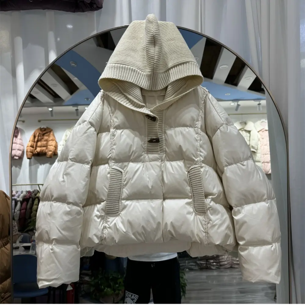 2024 Fashion Winter Women's Puffer Coat Ultra Light Warm Casual Short White Duck Down Jacket Female Patchwork Parkas