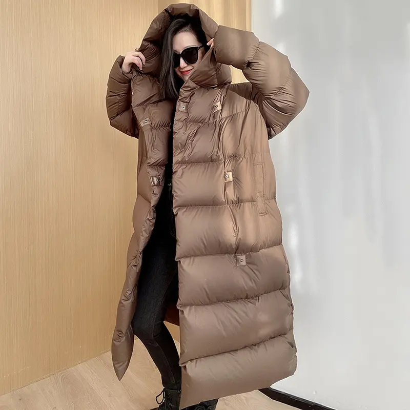 Oversized Women's Down Jacket Long Hooded Parkas 2023 New Fashion Lightweight Warm 90% White Duck Down Coats Winter Overcoat