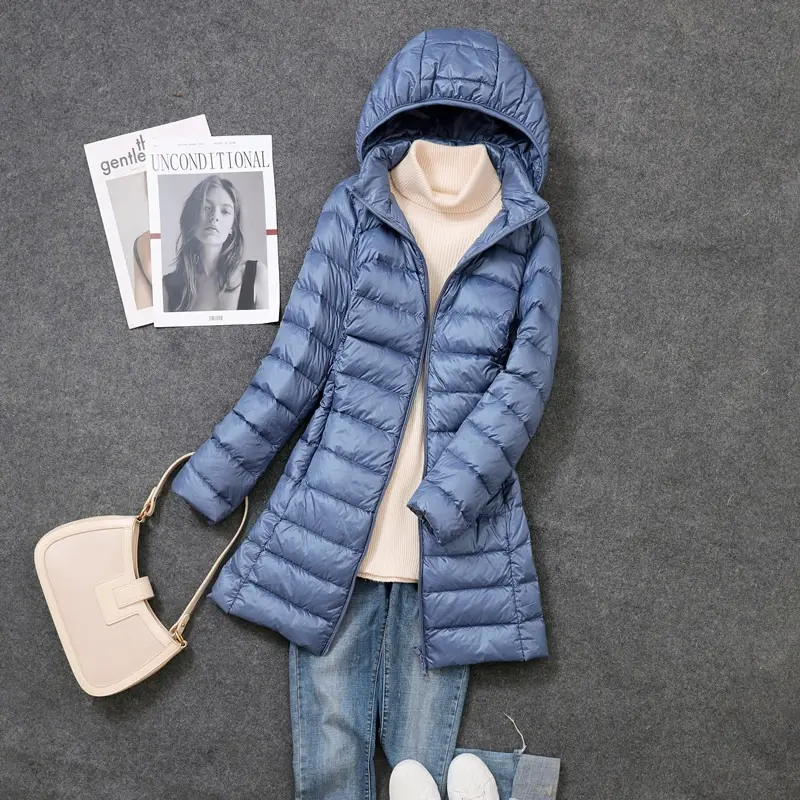 Women Ultra Lightweight Packable Long Puffer Jacket 2023 New Autumn Winter Warm Hat Detachable Hooded Female Coat Parka 5XL 7XL