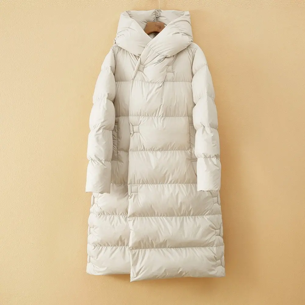 Down Jacket Women Long Hooded Parkas Coat Oversized 2024 New Fashion Lightweight Warm 90% White Duck Down Coats Winter Overcoat