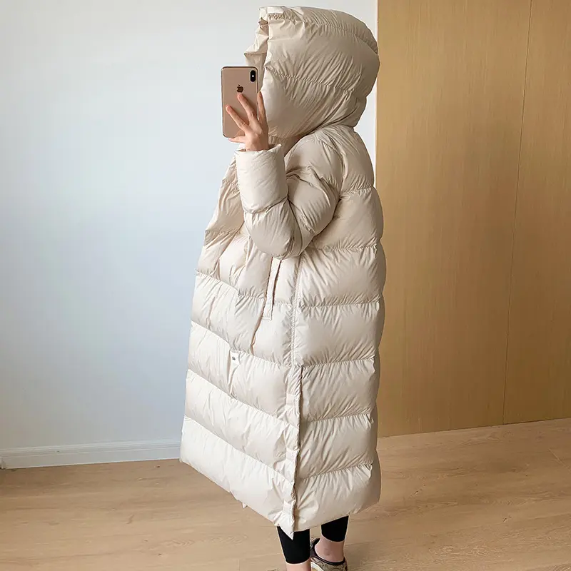 Oversized Women's Down Jacket Long Hooded Parkas 2023 New Fashion Lightweight Warm 90% White Duck Down Coats Winter Overcoat