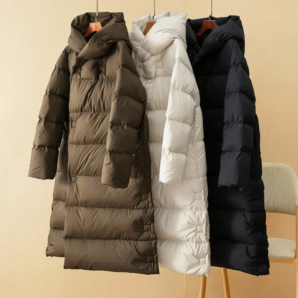 Down Jacket Women Long Hooded Parkas Coat Oversized 2024 New Fashion Lightweight Warm 90% White Duck Down Coats Winter Overcoat