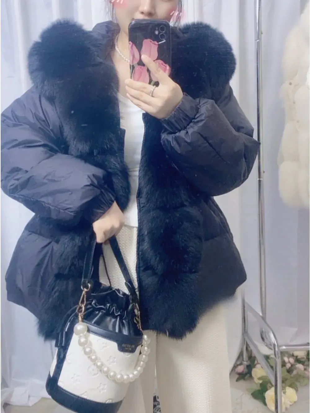 White Goose Down Jacket New Winter Long Hooded Puffer Jacket Women Warm Thickened Real Fox Fur Collar Waterproof Parkas
