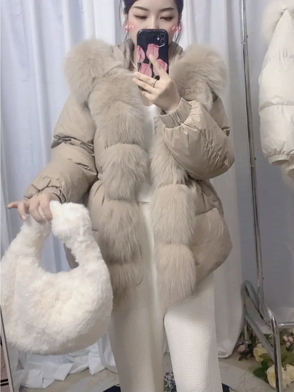 White Goose Down Jacket New Winter Long Hooded Puffer Jacket Women Warm Thickened Real Fox Fur Collar Waterproof Parkas