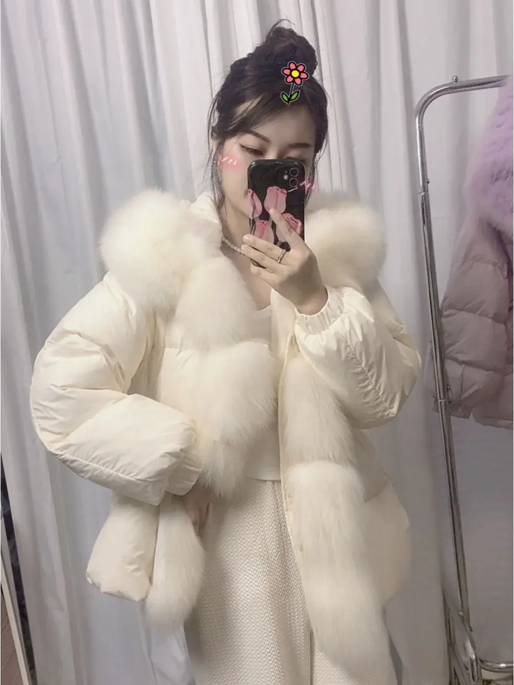 White Goose Down Jacket New Winter Long Hooded Puffer Jacket Women Warm Thickened Real Fox Fur Collar Waterproof Parkas
