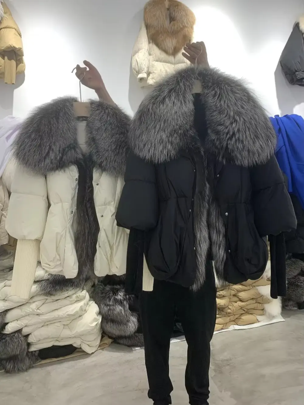 2024 Winter Women Puffer Coat Large Real Fox Fur Collar Thick Luxury Parkas Outerwear Female 90% White Duck Down Jacket