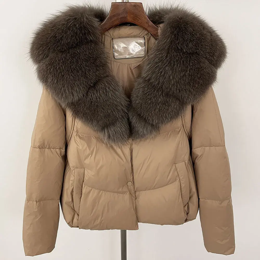 Autumn Winter Warm Raccoon Fur Jacket Female White Duck Down Coat Women Real Fox Fur Coat Lady Raccoon Fur Jacket Designer