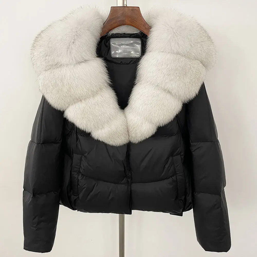 Autumn Winter Warm Raccoon Fur Jacket Female White Duck Down Coat Women Real Fox Fur Coat Lady Raccoon Fur Jacket Designer