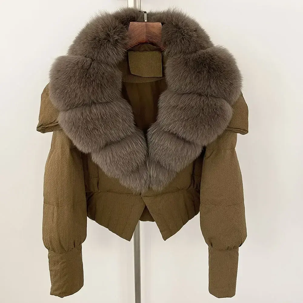 Down Jacket Women 2024 New Winter Natural Real Raccoon Fox Fur Collar Short White Duck Down Coat Thick Warm Casual Outerwear