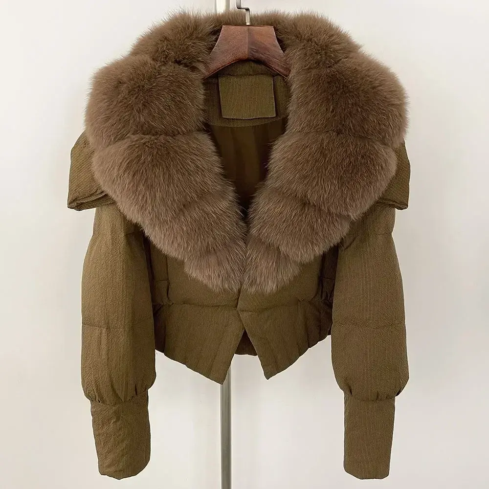 Down Jacket Women 2024 New Winter Natural Real Raccoon Fox Fur Collar Short White Duck Down Coat Thick Warm Casual Outerwear