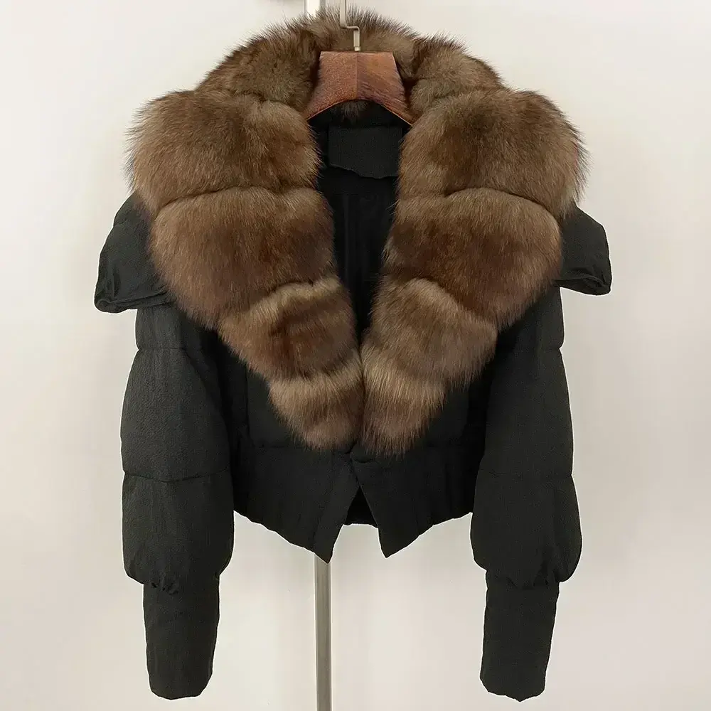 Down Jacket Women 2024 New Winter Natural Real Raccoon Fox Fur Collar Short White Duck Down Coat Thick Warm Casual Outerwear