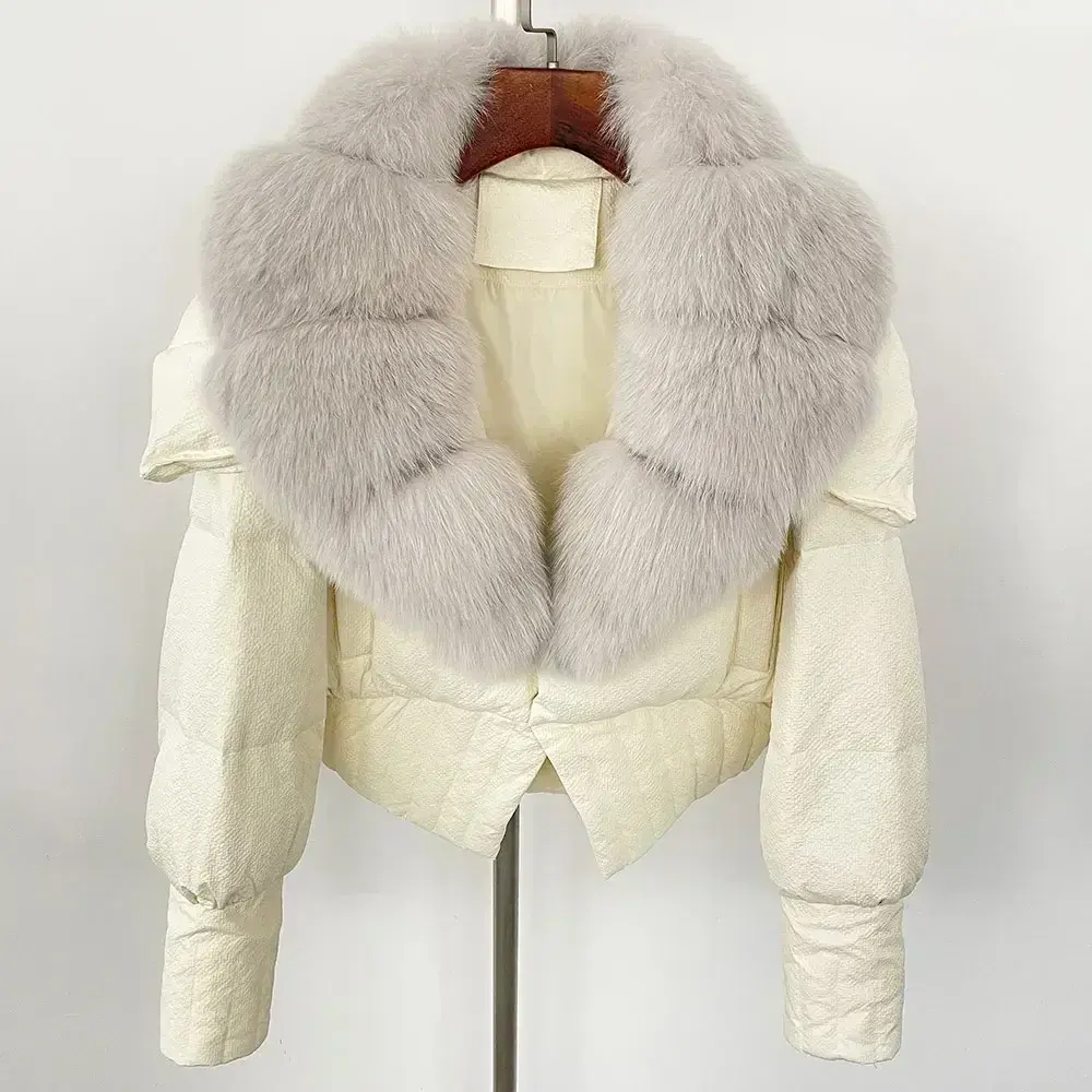 Down Jacket Women 2024 New Winter Natural Real Raccoon Fox Fur Collar Short White Duck Down Coat Thick Warm Casual Outerwear