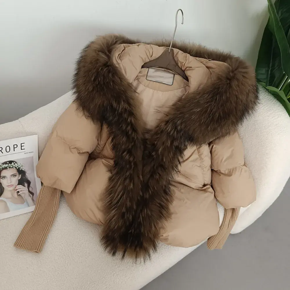 Duck Down Coat Winter Loose Real Fox Fur Collar Hooded Natural Oversize Puffer Jacket Women Thick Warm Streetwear Outerwear