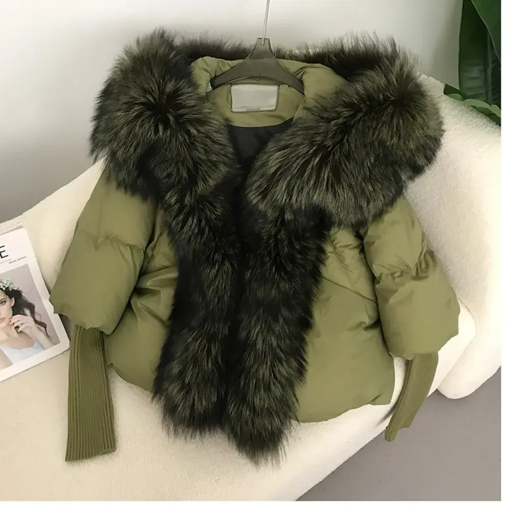 Duck Down Coat Winter Loose Real Fox Fur Collar Hooded Natural Oversize Puffer Jacket Women Thick Warm Streetwear Outerwear