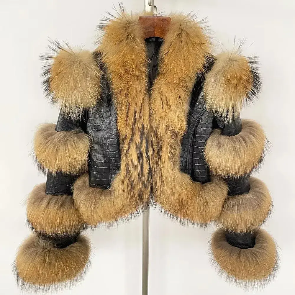 2024 Real Fur Coat Winter Jacket Women Genuine Leather Natural Raccoon Fox Fur Jacket Duck Down Outerwear Thick Warm Streetwear