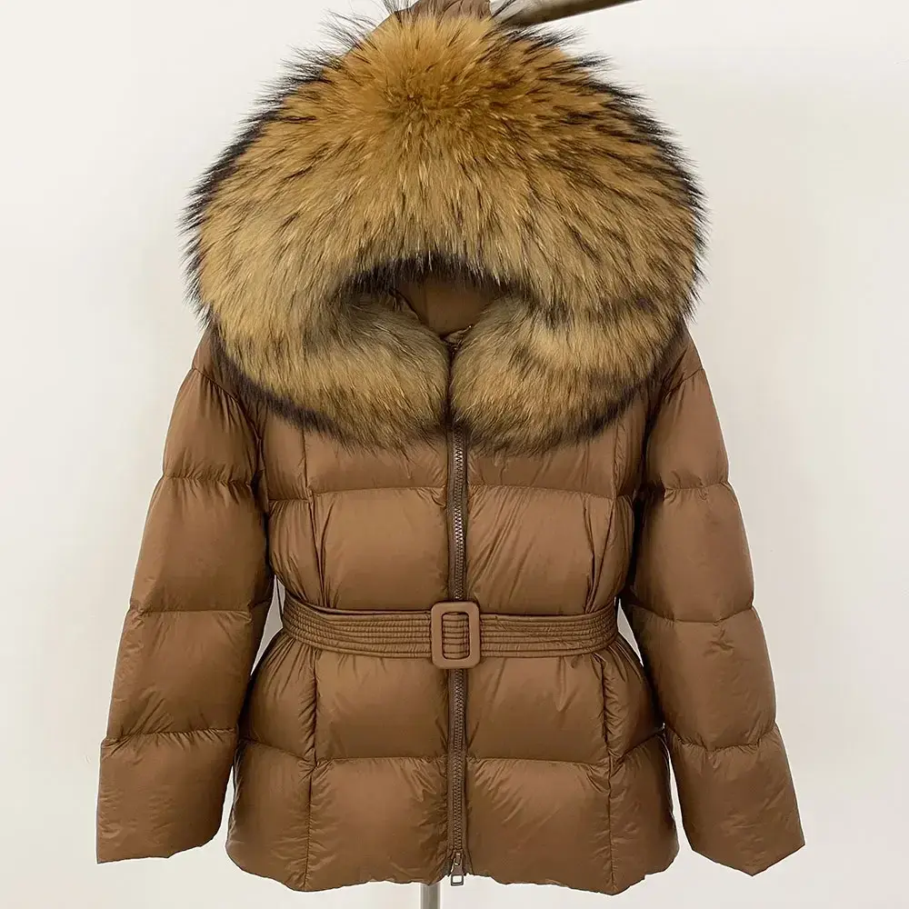 2024 Winter Warm White Duck Down Coat Women Female Casual Hooded Real Raccoon Fur Jacket Natural Fox Fur Collar Jacket