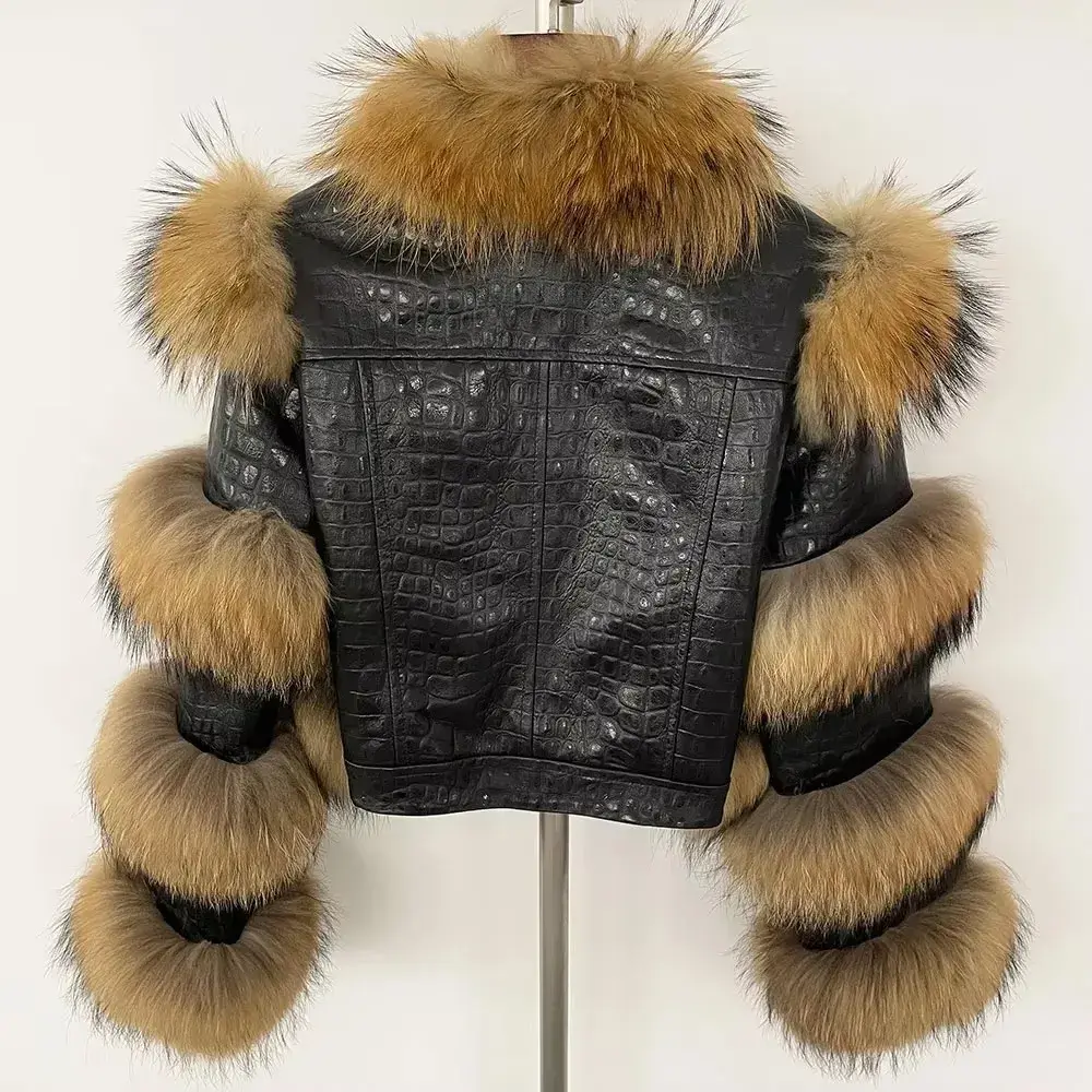 2024 Real Fur Coat Winter Jacket Women Genuine Leather Natural Raccoon Fox Fur Jacket Duck Down Outerwear Thick Warm Streetwear