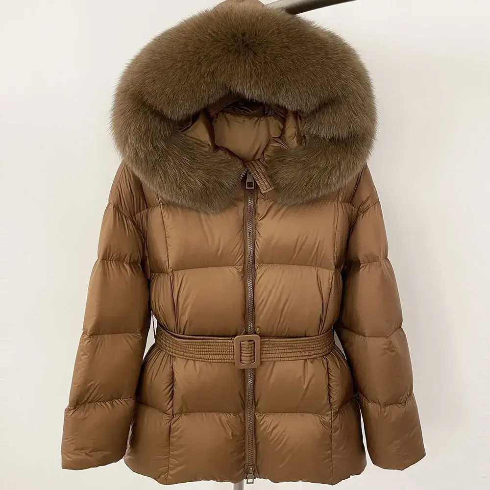 2024 Winter Warm White Duck Down Coat Women Female Casual Hooded Real Raccoon Fur Jacket Natural Fox Fur Collar Jacket