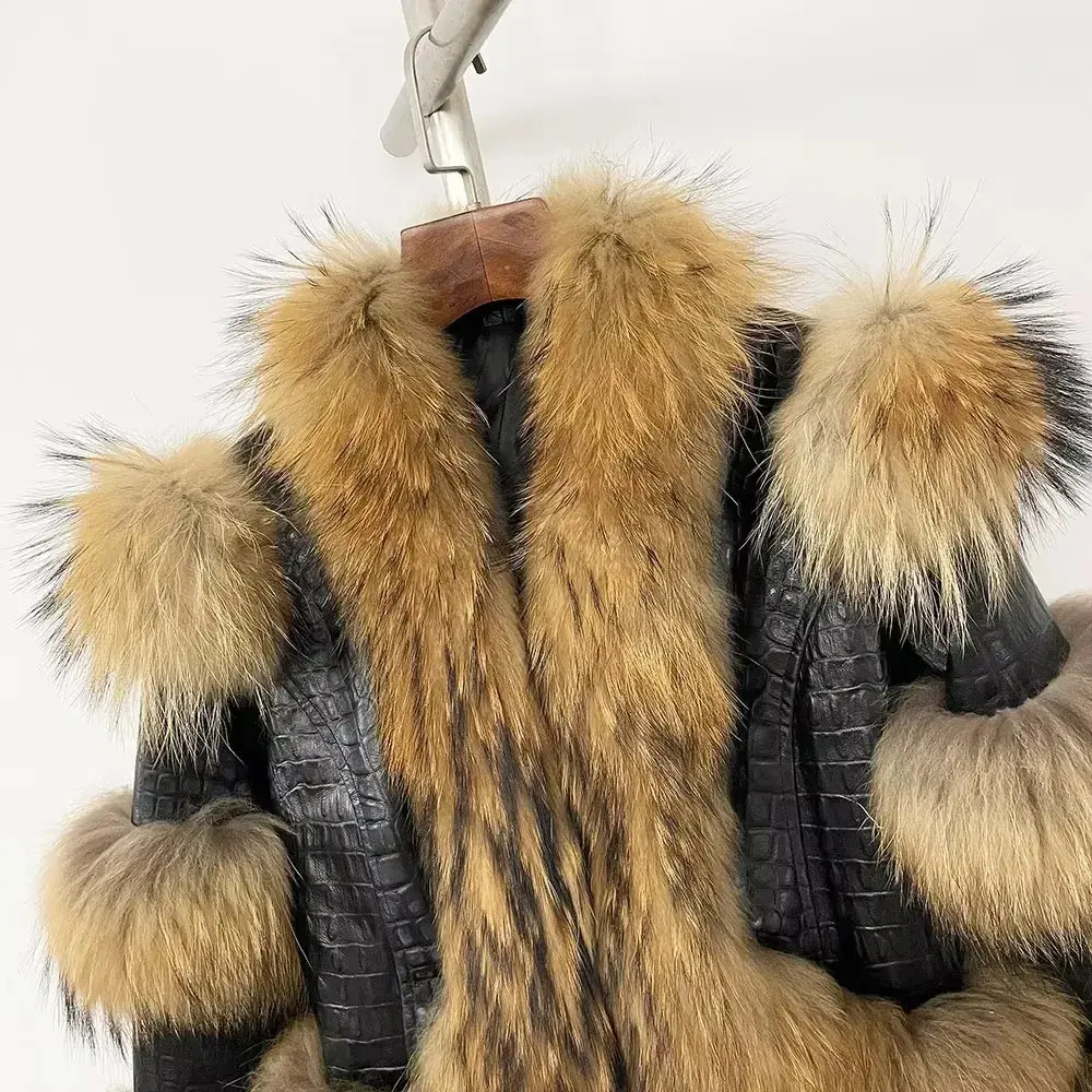 2024 Real Fur Coat Winter Jacket Women Genuine Leather Natural Raccoon Fox Fur Jacket Duck Down Outerwear Thick Warm Streetwear