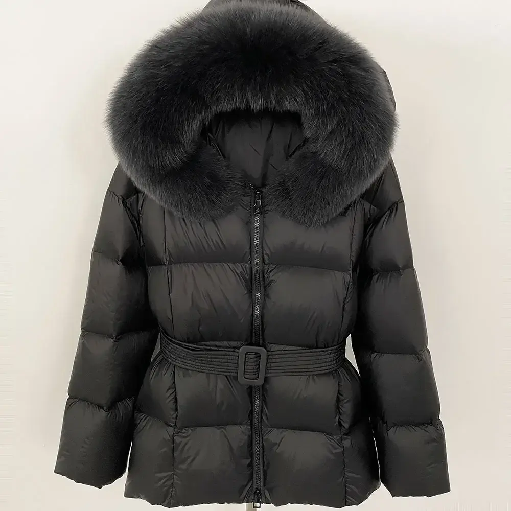 2024 Winter Warm White Duck Down Coat Women Female Casual Hooded Real Raccoon Fur Jacket Natural Fox Fur Collar Jacket