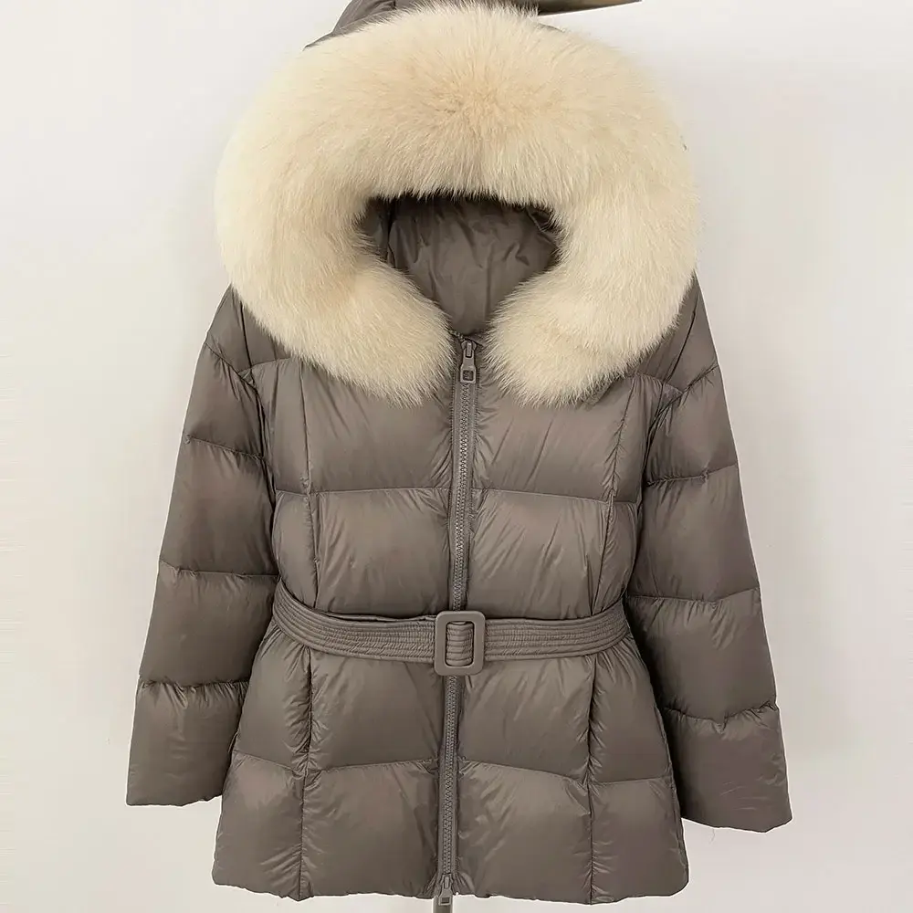 2024 Winter Warm White Duck Down Coat Women Female Casual Hooded Real Raccoon Fur Jacket Natural Fox Fur Collar Jacket