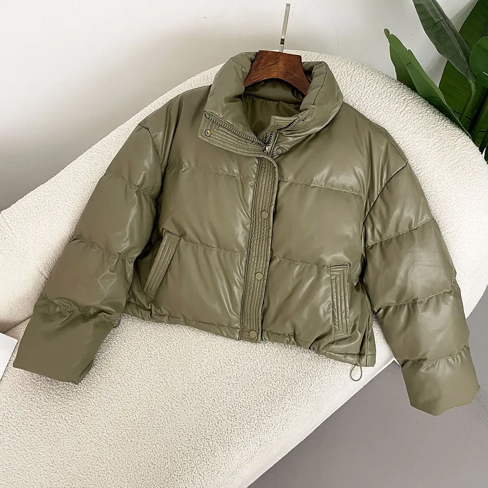 Down Jacket Women PU Parkas Short White Duck Down Coat Female Waterproof Puffer Jacket Winter Fashion Thickening Loose Outwear