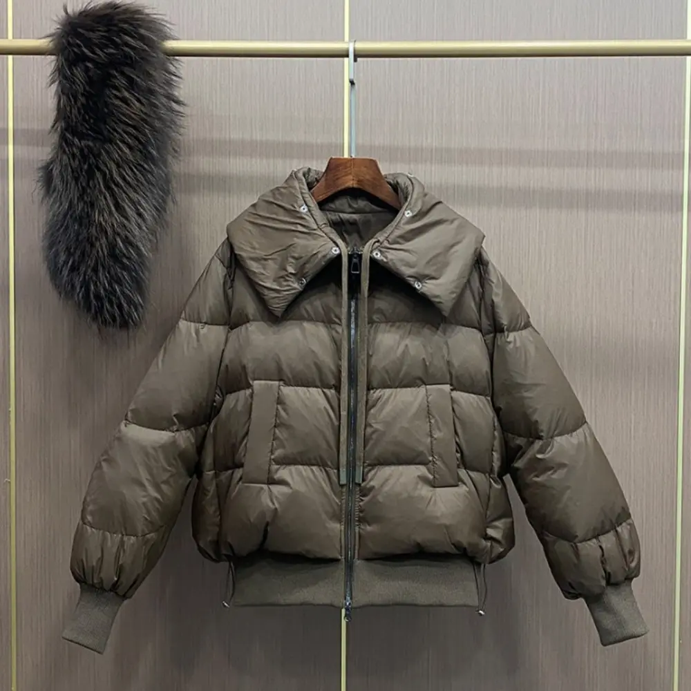 2024 Winter Women Natural Raccoon Fur Coat Female Short Puffer Jacket New Real Fur Jacket Thick Parka Loose White Duck Down Coat